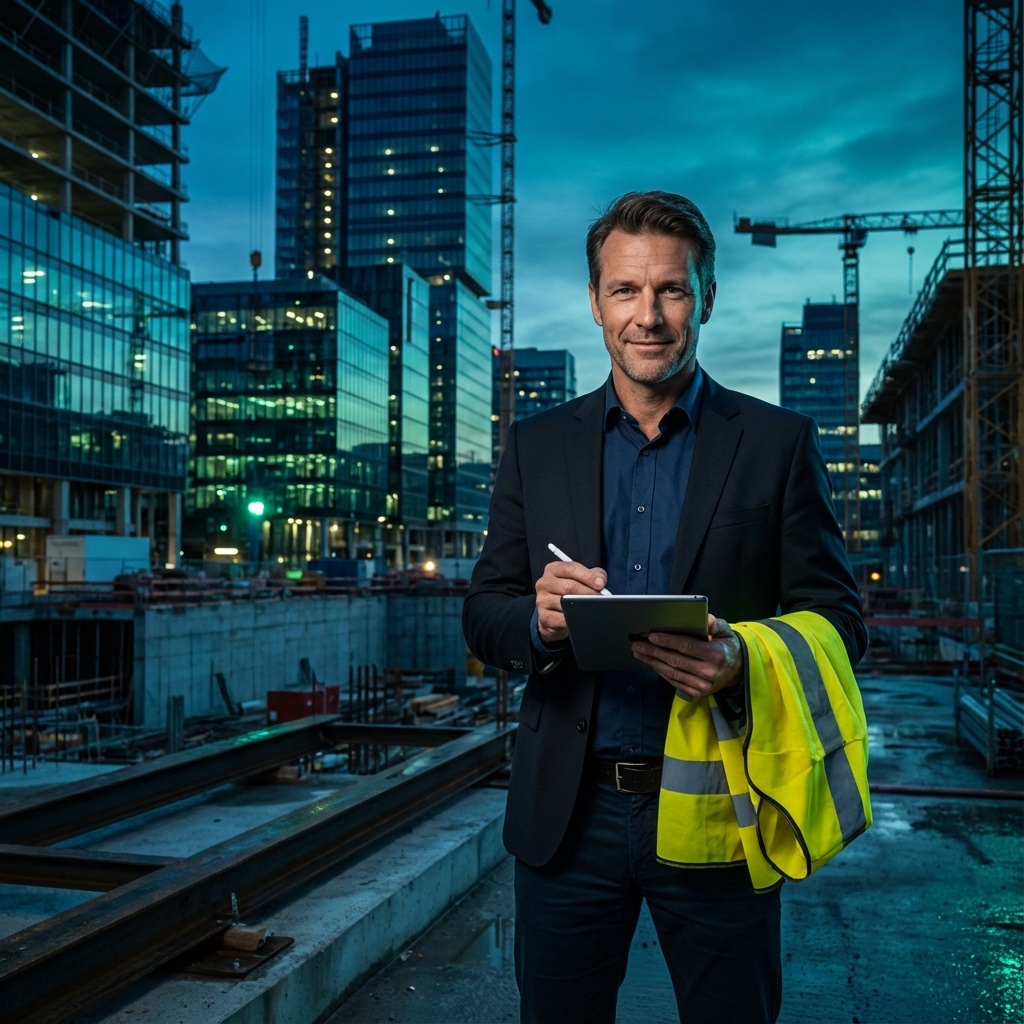 Professioneller Baugutachter mit Tablet